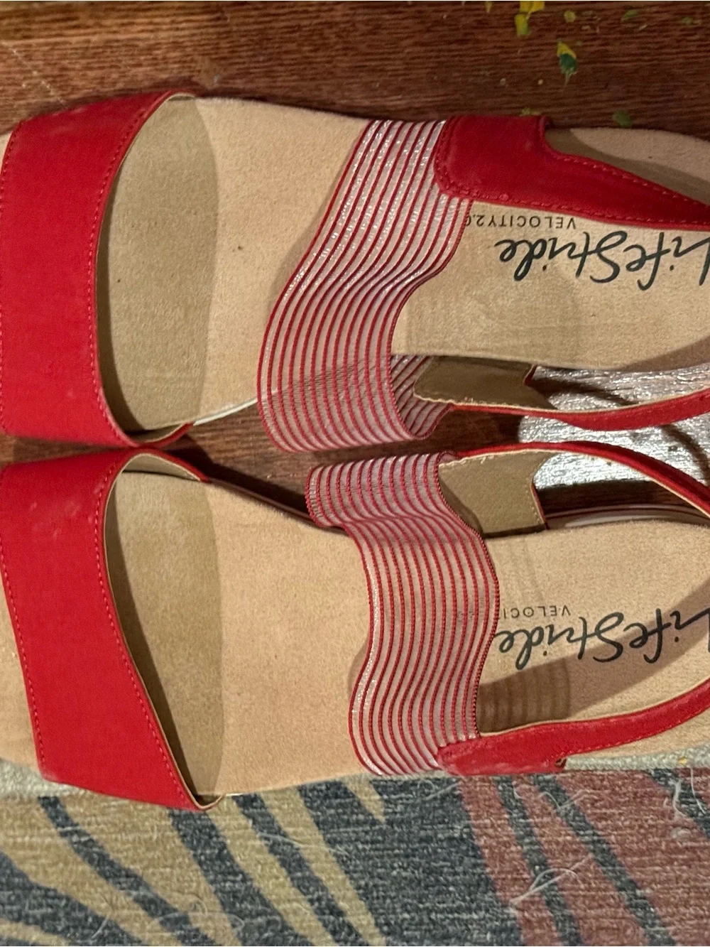 Life Stride Red Platform Slingback Sandals